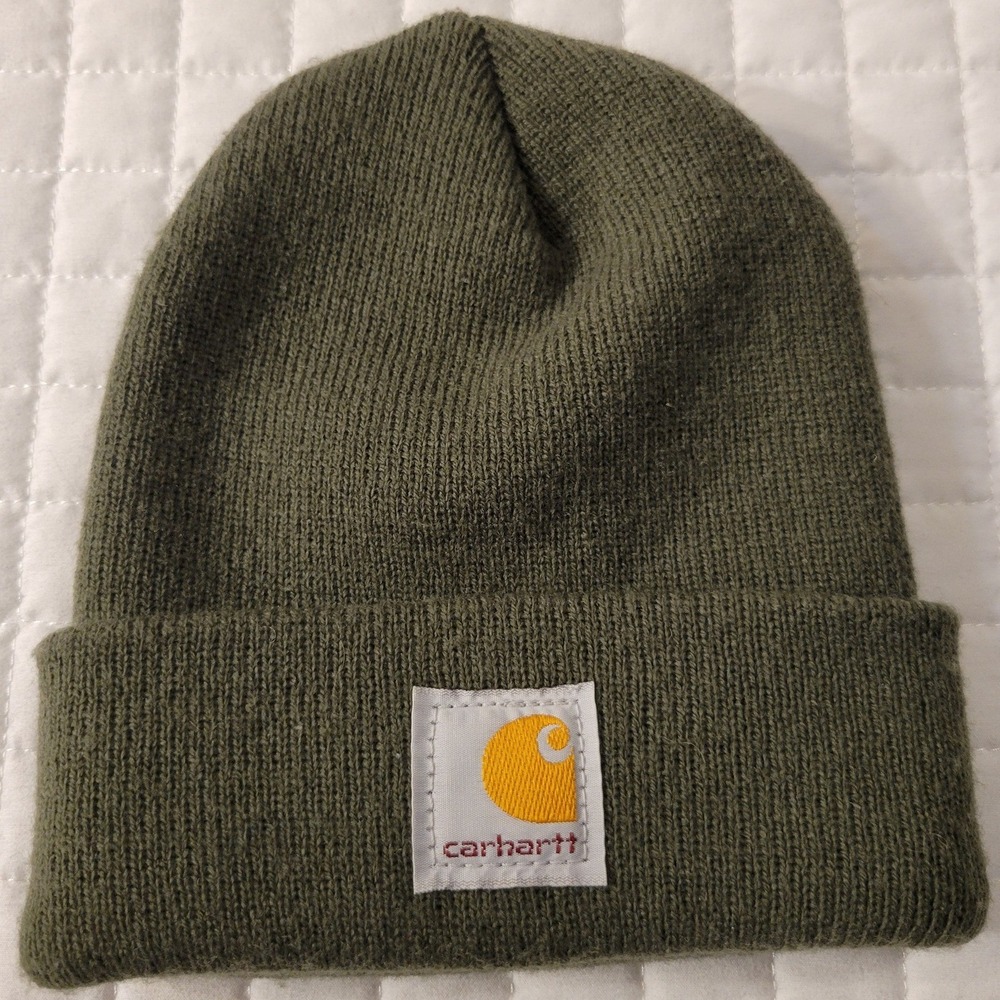 Carhartt Toddler Olive Green Rib-Knit Cuffed Beanie Watch Hat Cabincore Winter